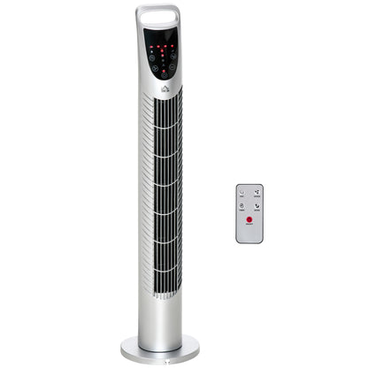 HOMCOM 31 Inch Bladeless Oscillating Tower Fan with 70° Oscillation, Remote Control, 7.5H Timer, 3 Speed 3 Modes, Electric Floor Standing Cooling Fan for Home Bedroom Office, Silver--ChewyGames-ChewyGames