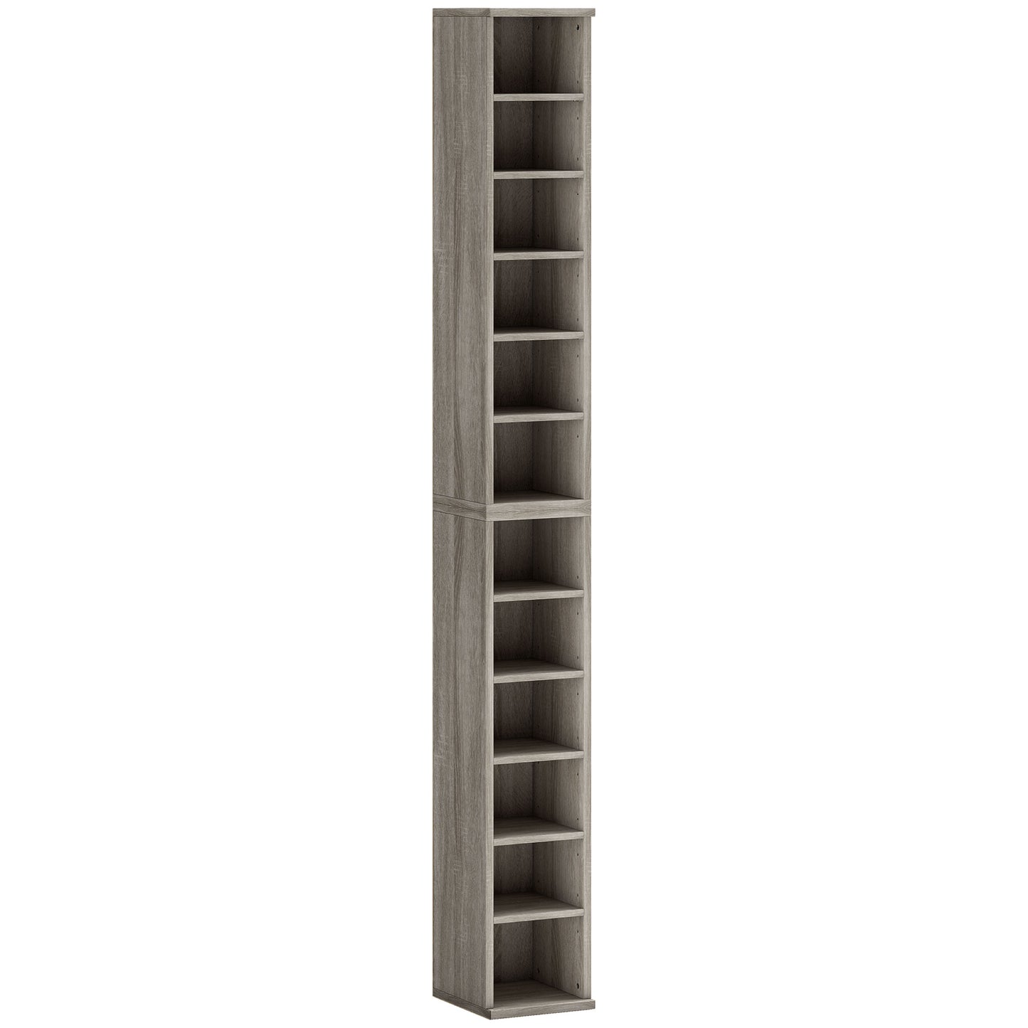 HOMCOM Set of 2 CD Media Display Shelf Unit Tower Rack with Adjustable Shelves, Mocha Wood Effect