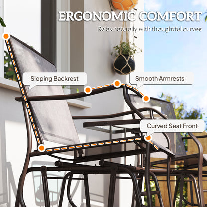 Outsunny Gliding Jack and Jill Seat, with Glass-Top Table - Brown/Grey