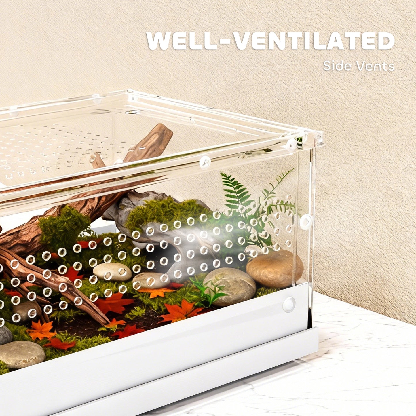 PawHut Acrylic Reptile Terrarium with Top Sliding Door, Vents,  for Snake, Frog, Spider, Gecko, Tarantula, 30 x 20 x 15 cm
