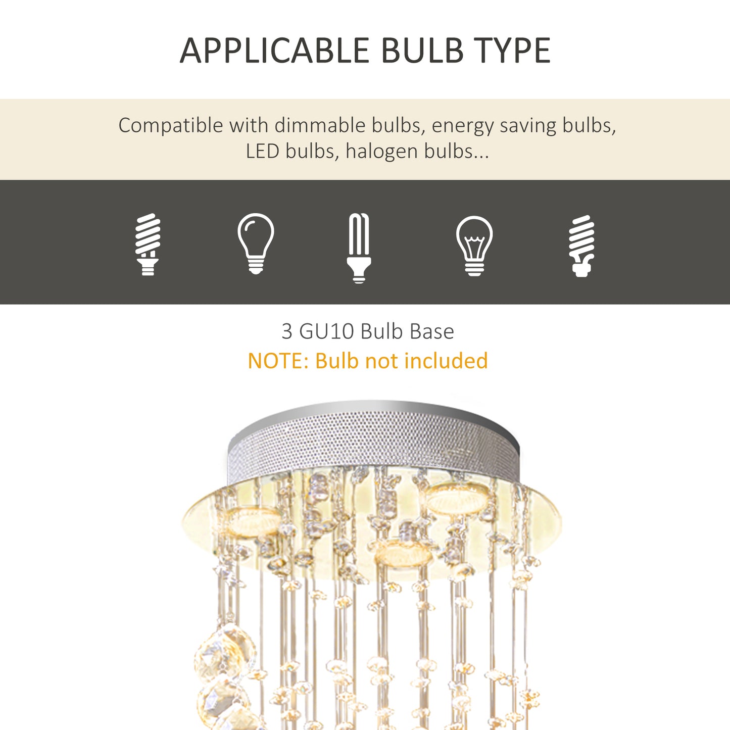 HOMCOM Modern Crystal Chandelier Ceiling Light Pendant Lamp Chrome Finish Glass Droplets New, for Living Room, Bedroom, Hallway, Ф30 x 120cm