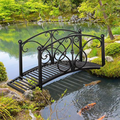 Outsunny 102L x 48W x 49H Classic Metal Garden Bridge with Safety Railings Arc Footbridge Decorative Pond Bridge for Backyard Creek Stream, Black--ChewyGames-ChewyGames