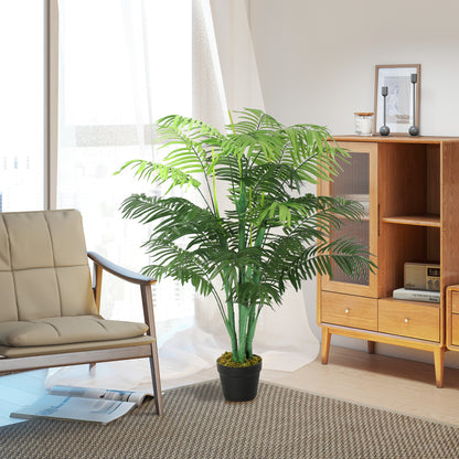 Outsunny 125cm/4FT Artificial Palm Plant Decorative Tree with Nursery Pot, Fake Plastic Indoor Home Office Décor, Green