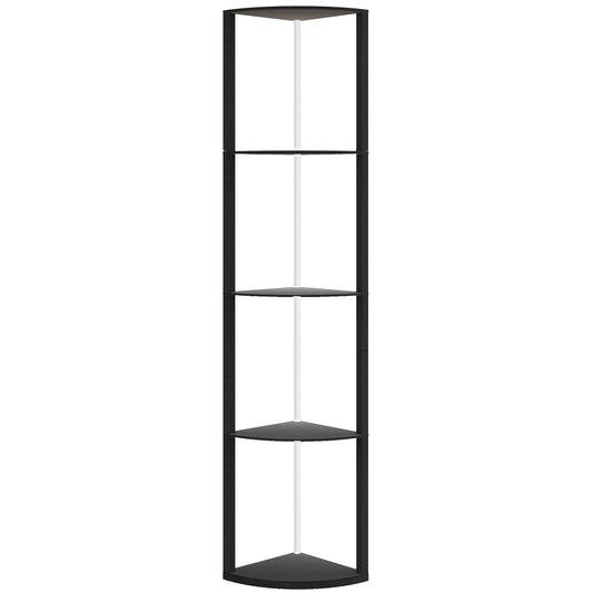 HOMCOM RGB LED Floor Lamp with Shelves, 4-Tier Dimmable Standing Lamp with Remote Control, Black
