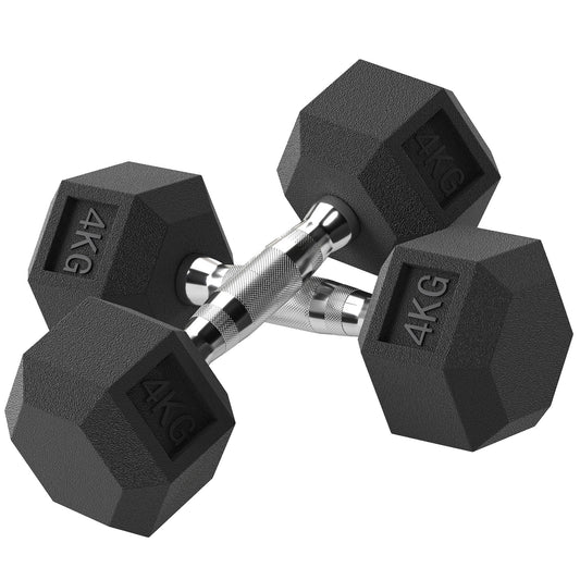 HOMCOM 2x4kg Rubber Dumbbell Sports Hex Weights Sets Home Gym Fitness Hexagonal