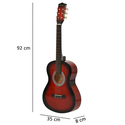 HOMCOM 36" 3/4 Beginner Acoustic Guitar Set, with Protective Case, Red