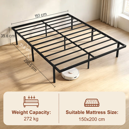 HOMCOM 5ft King Bed Frame with Underbed Storage, Metal Platform Bed Frame with Steel Slat Support, No Box Spring Needed