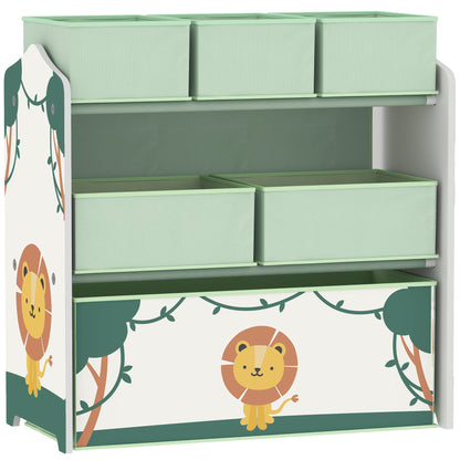 AIYAPLAY Kids Toy Storage Units, 3-Tier Toy Organiser Shelf with 6 Removable Boxes for Kids, Bedroom, Playroom, Green--ChewyGames-ChewyGames