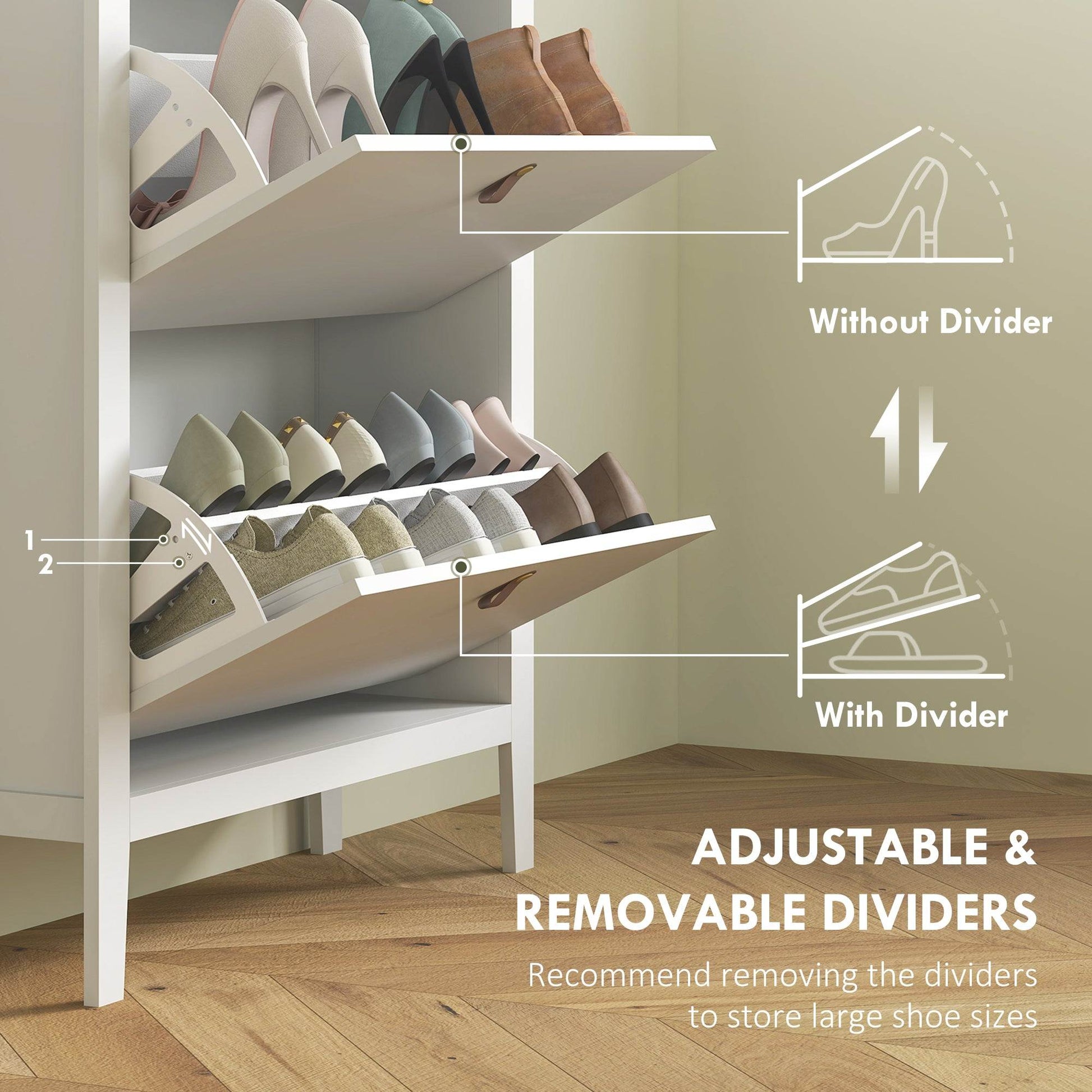 HOMCOM Modern Two-Drawer Shoe Cabinet - White
