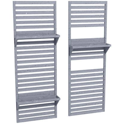 Outsunny Wall Mounted Plant Stands Set of 2, Fir Wood Flower Stand with Shelves and Slatted Trellis for Patio, Balcony, Porch
