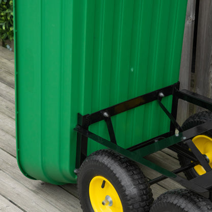 Outsunny 125 Litre Large Garden Cart, Heavy Duty 4 Wheel Trolley Dump Wheelbarrow Tipping Truck Trailer - Green