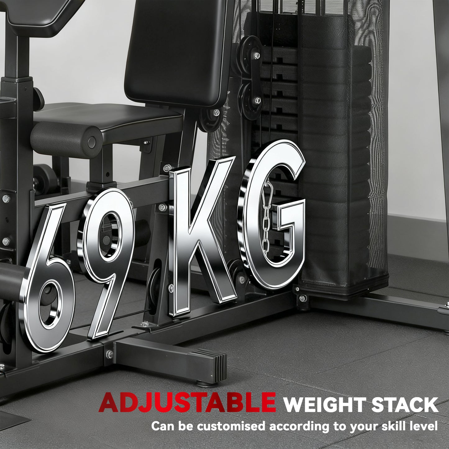 SPORTNOW All-in-One Home Gym Machine, Multifunctional Power Cage with 69 kg Weight Stack and Pulley System, Black