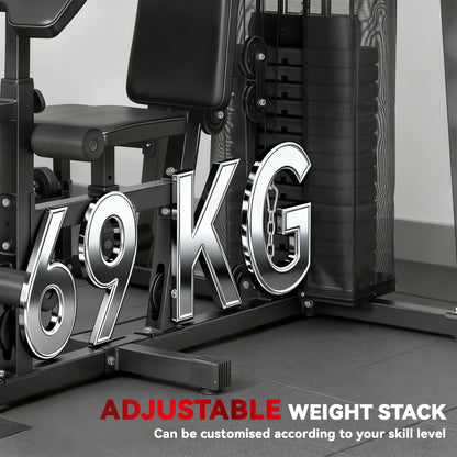SPORTNOW All-in-One Home Gym Machine, Multifunctional Power Cage with 69 kg Weight Stack and Pulley System, Black
