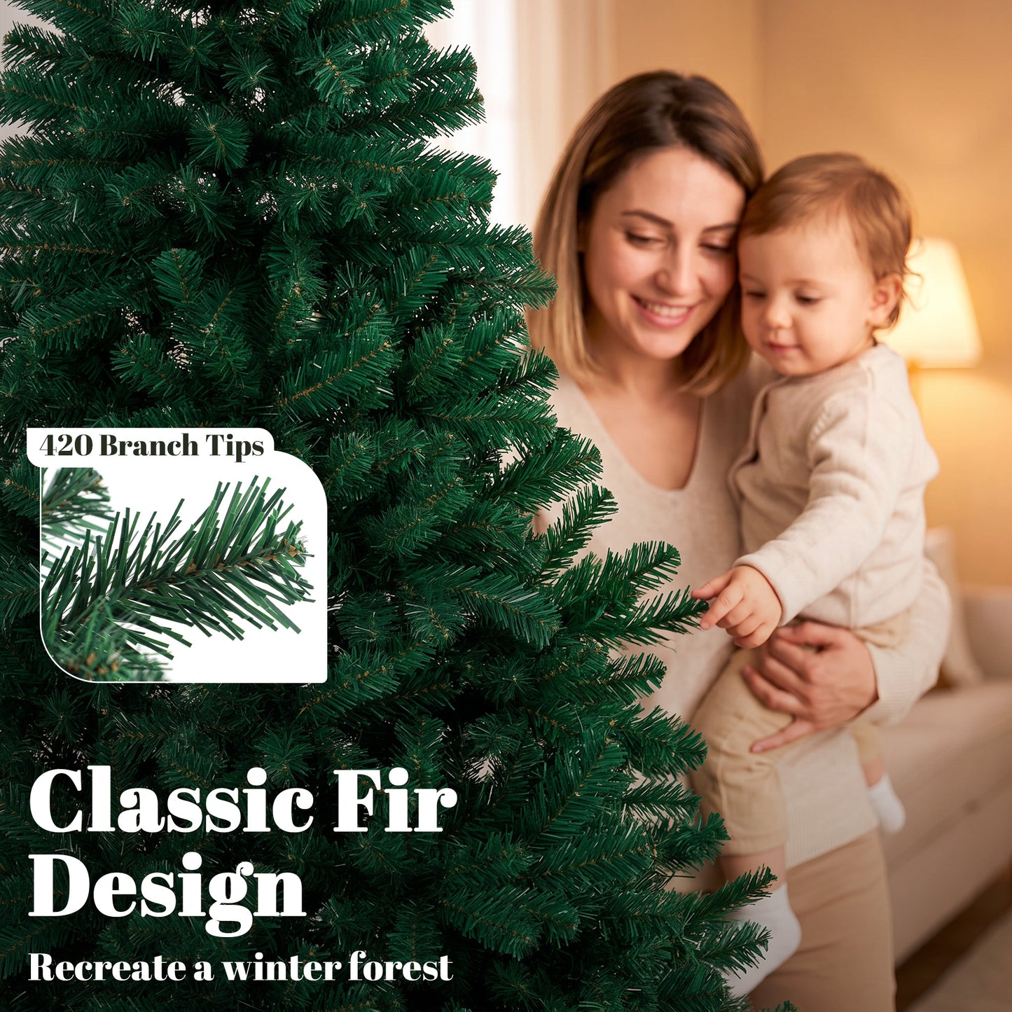 HOMCOM 5ft Artificial Christmas Tree, Fir Hinged Xmas Tree with 420 Branch Tips, Foldable Steel Stand, Green