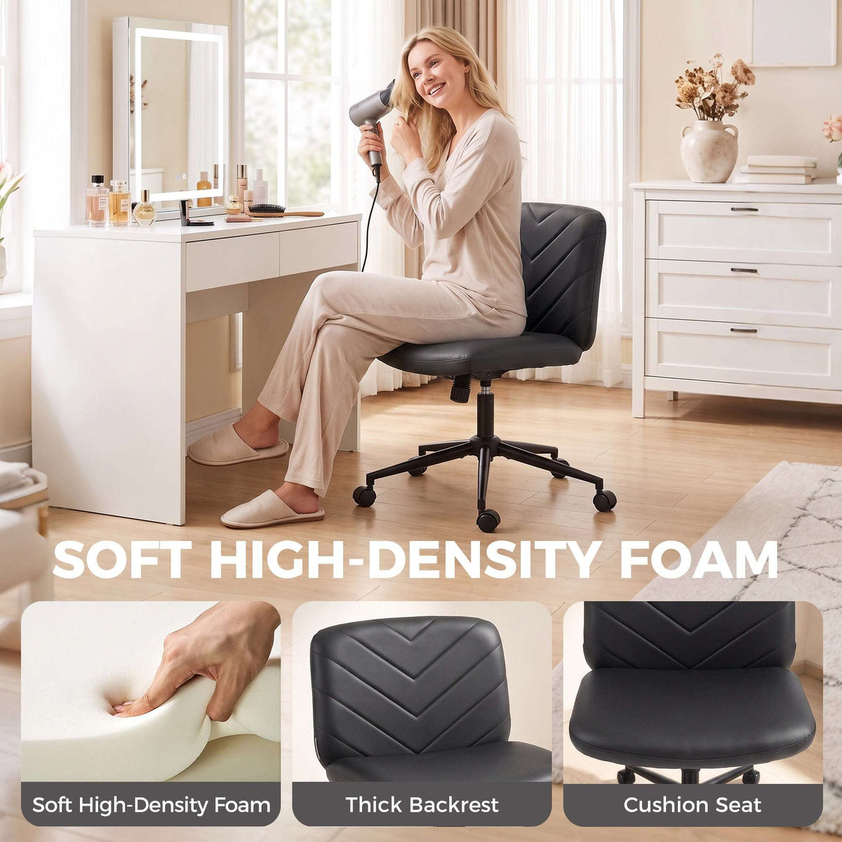 HOMCOM Home Office Desk Chair Height Adjustable Swivel Chair Cross Legged Wide Seat Swivel Wheels Black