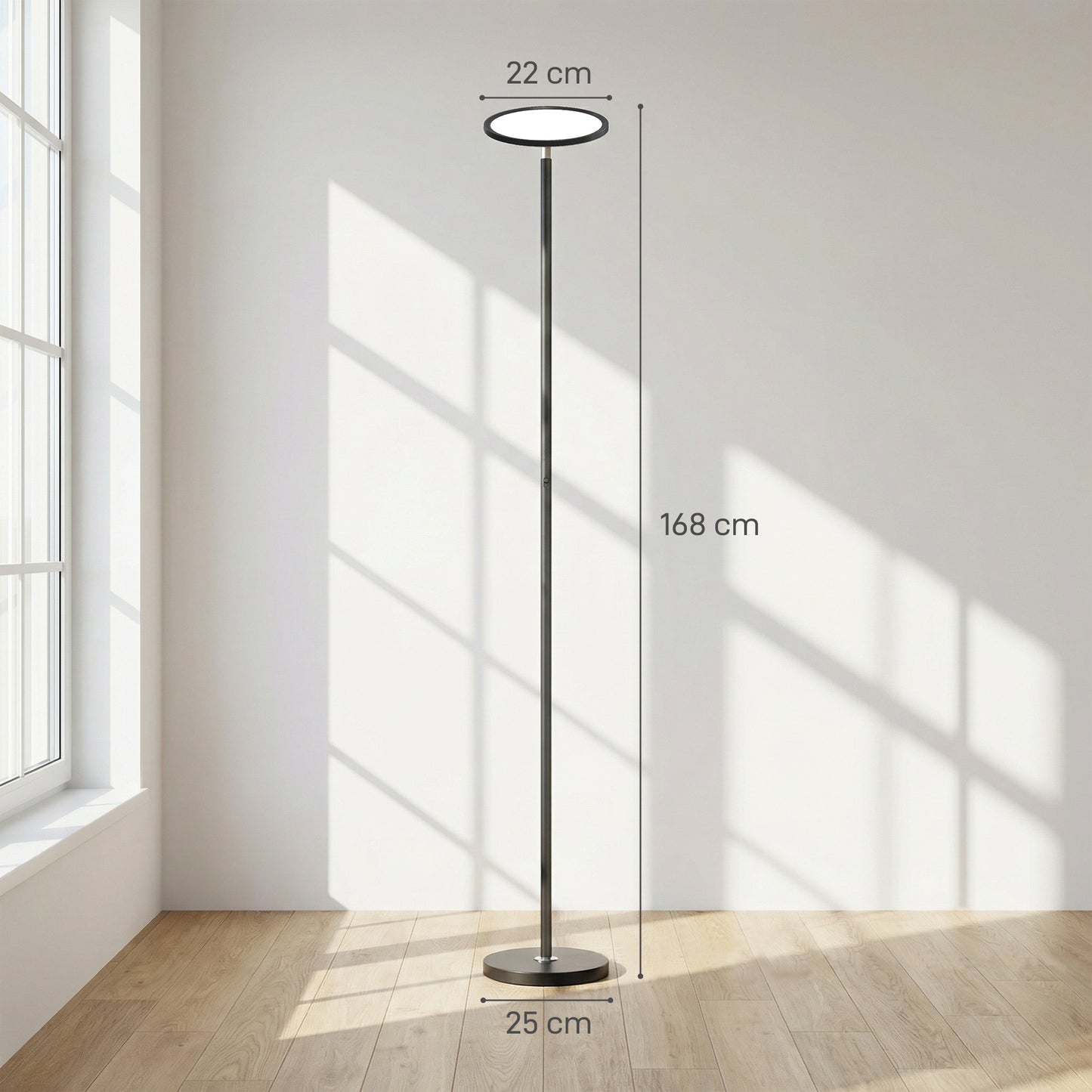 HOMCOM Uplighter Floor Lamp with Tuya App and Music Sync, Standing Lamp with Adjustable Head for Living Room Bedroom, Black