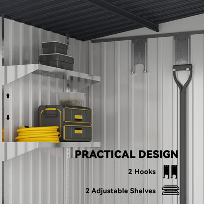 Outsunny 7 x 5ft Galvanised Metal Shed, with Sliding Door, two hooks and adjustable shelves - White