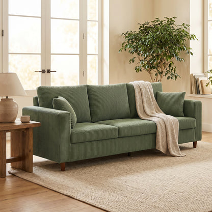 HOMCOM 3 Seater Sofa with Wide Seat, Corduroy Fabric Couch with Deep Seat, Spring Cushion, Green