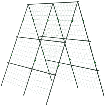 Outsunny Garden Cucumber Trellis for Climbing Plants, A-Frame Trellis Plant Support with Climbing Net, DIY Adjustable Cucumber Support Frame for Raised Bed, Vegetables, Flowers, Fruit, Green