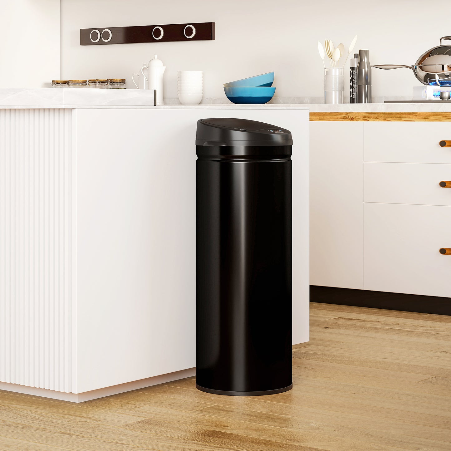 HOMCOM 50L Stainless Steel Sensor Bin - Black