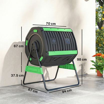 Outsunny Garden Compost Bin, 200L Dual Chamber Tumbling Composter with Adjustable Vents, BPA Free Compost Tumbler, Green