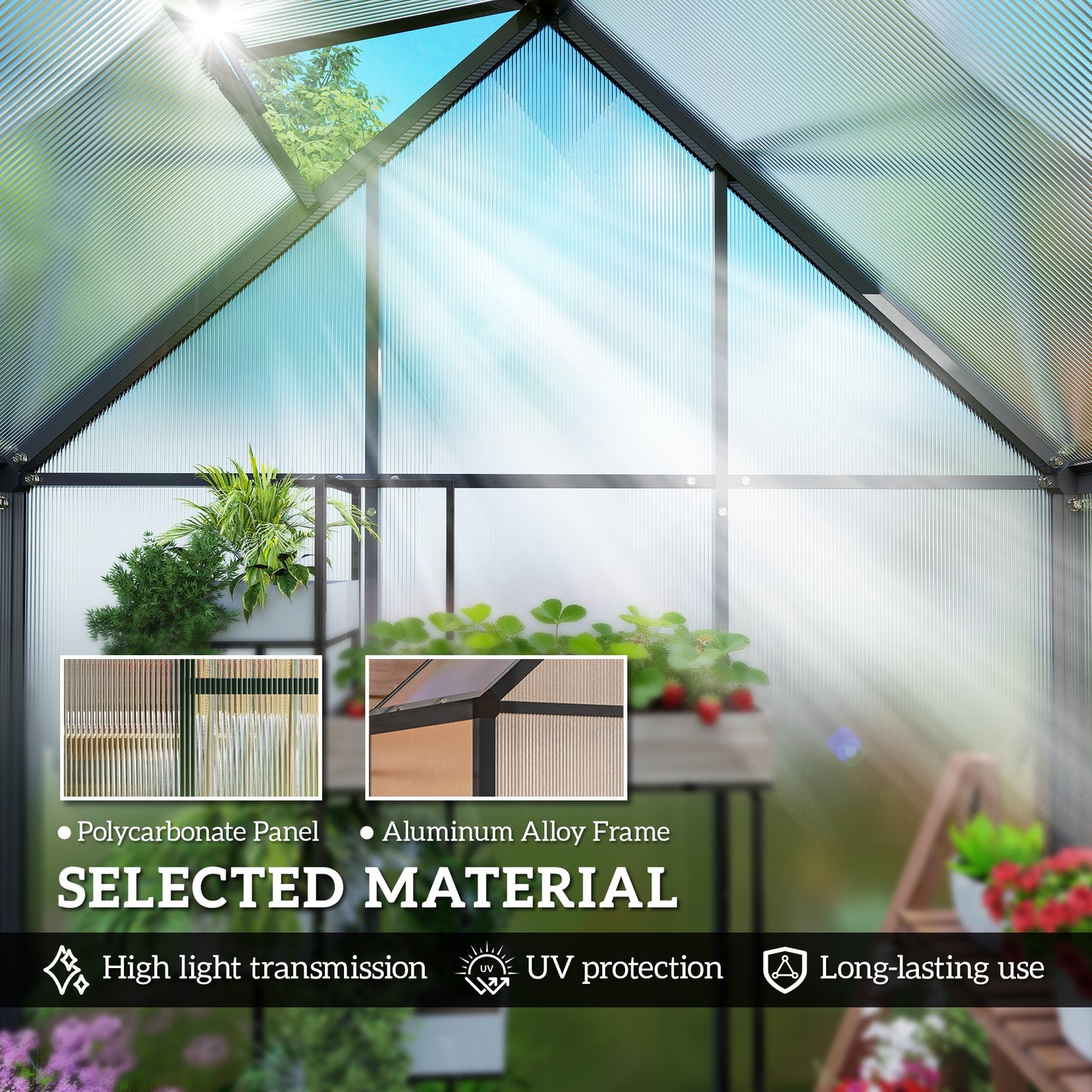 Outsunny Polycarbonate Greenhouse with Swing Door and Adjustable Window, Walk-in Greenhouse, 5.5 x 2ft, Black