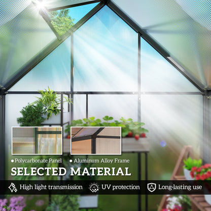 Outsunny Polycarbonate Greenhouse with Swing Door and Adjustable Window, Walk-in Greenhouse, 5.5 x 2ft, Black