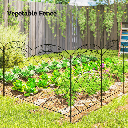 Outsunny Steel Decorative Swirls Outdoor Picket Fence Panels Set of 4, Black