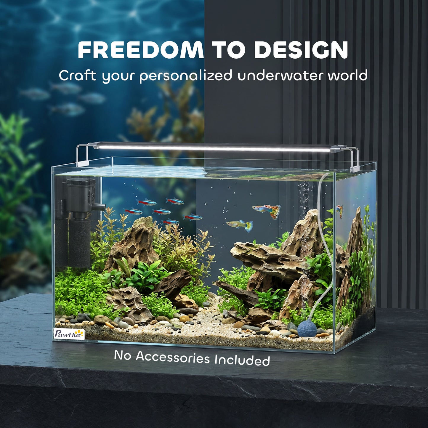 PawHut Fish Tank Bare Glass for DIY Glass Aquarium with Protective Base Mat 43L Transparent for Fish Shrimps