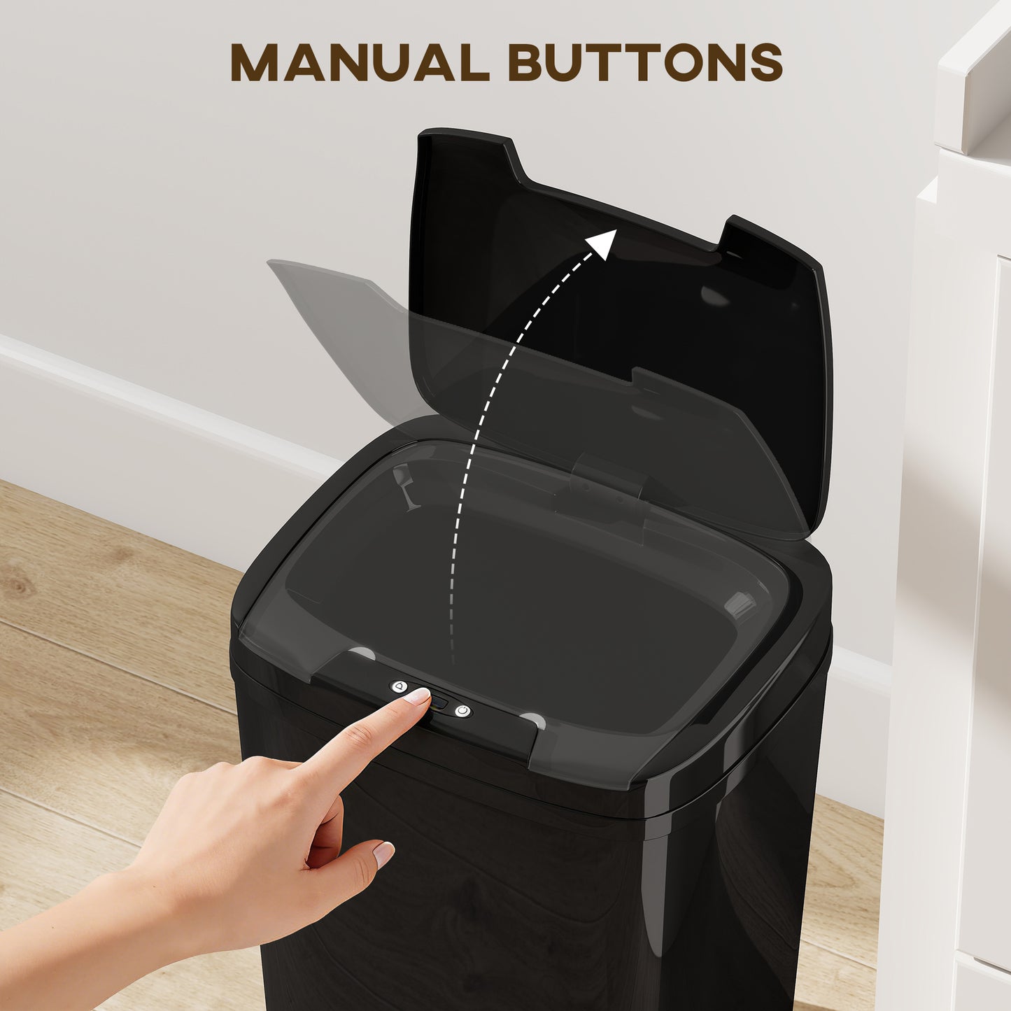 HOMCOM 15L Sensor Bin, Automatic Touchless Kitchen Bin, Easy Clean, Battery Operated for Home Office, Bedroom, Bathroom, Black--ChewyGames-ChewyGames