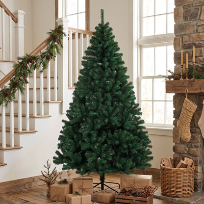 HOMCOM 7ft Artificial Christmas Tree, Fir Hinged Xmas Tree with 1100 Branch Tips, Foldable Steel Stand, Green