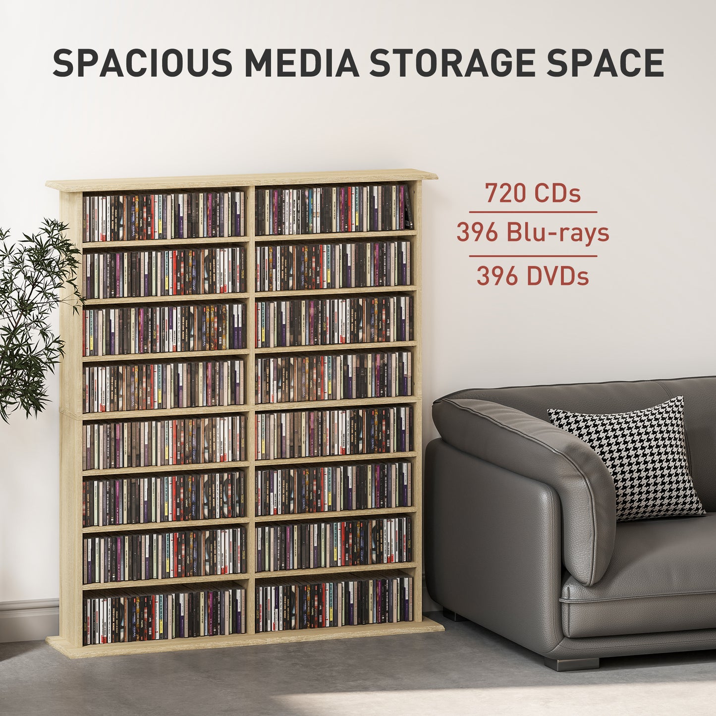 HOMCOM 16-Compartment Media Shelf - Nature Wood Finish