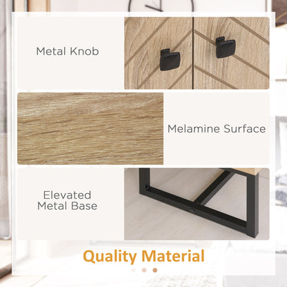 HOMCOM MDF 2-Tier Storage Cabinet Steel Frame Handles Tabletop Unique Home Style Organiser, 80H x 80L x 29.5Wcm-Oak