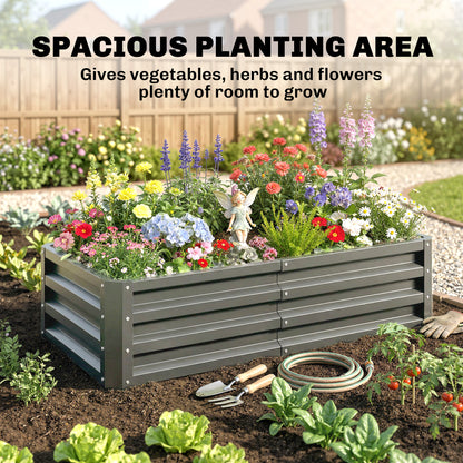 Outsunny Rectangle Raised Garden Bed Box with Weatherized Steel Frame for Vegetables, Flowers, & Herbs, 120 cm x 60 cm x 30.5 cm, Light Grey
