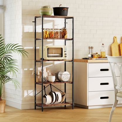 HOMCOM 5-Tier Bookshelf, Industrial Bookcase with Metal Frame - Rustic Brown and Black