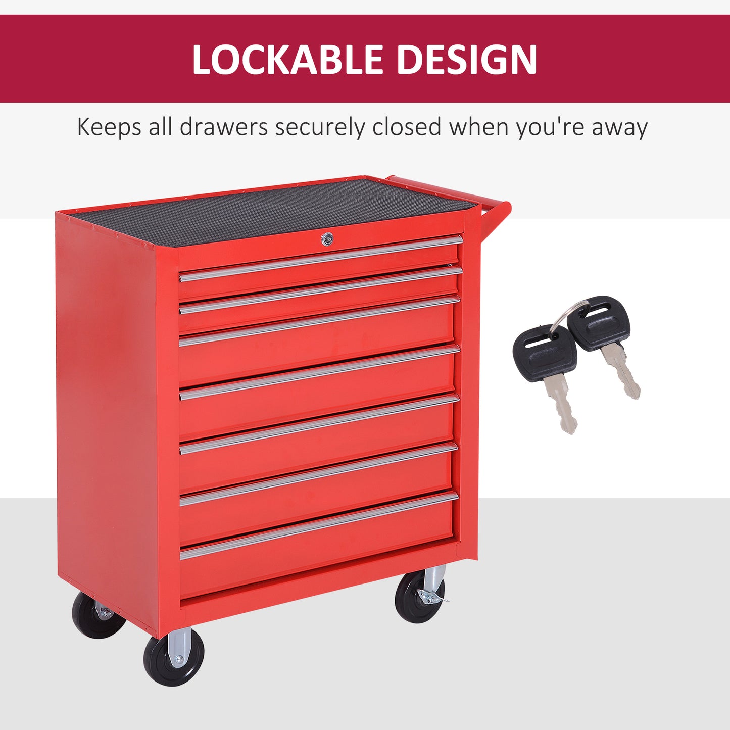 DURHAND 7-Drawer Tool Box on Wheels Tool Cabinet 150 Load with Lockable Swivel Castors, Red