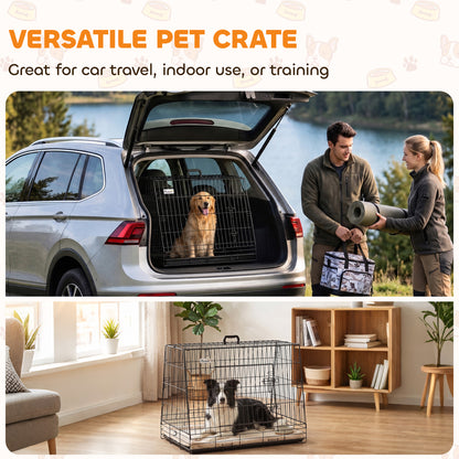 PawHut 35"(90 cm) Car Dog Crate Medium Large Collapsible Slanted Travel Dog Cage with Tray for Car Boot