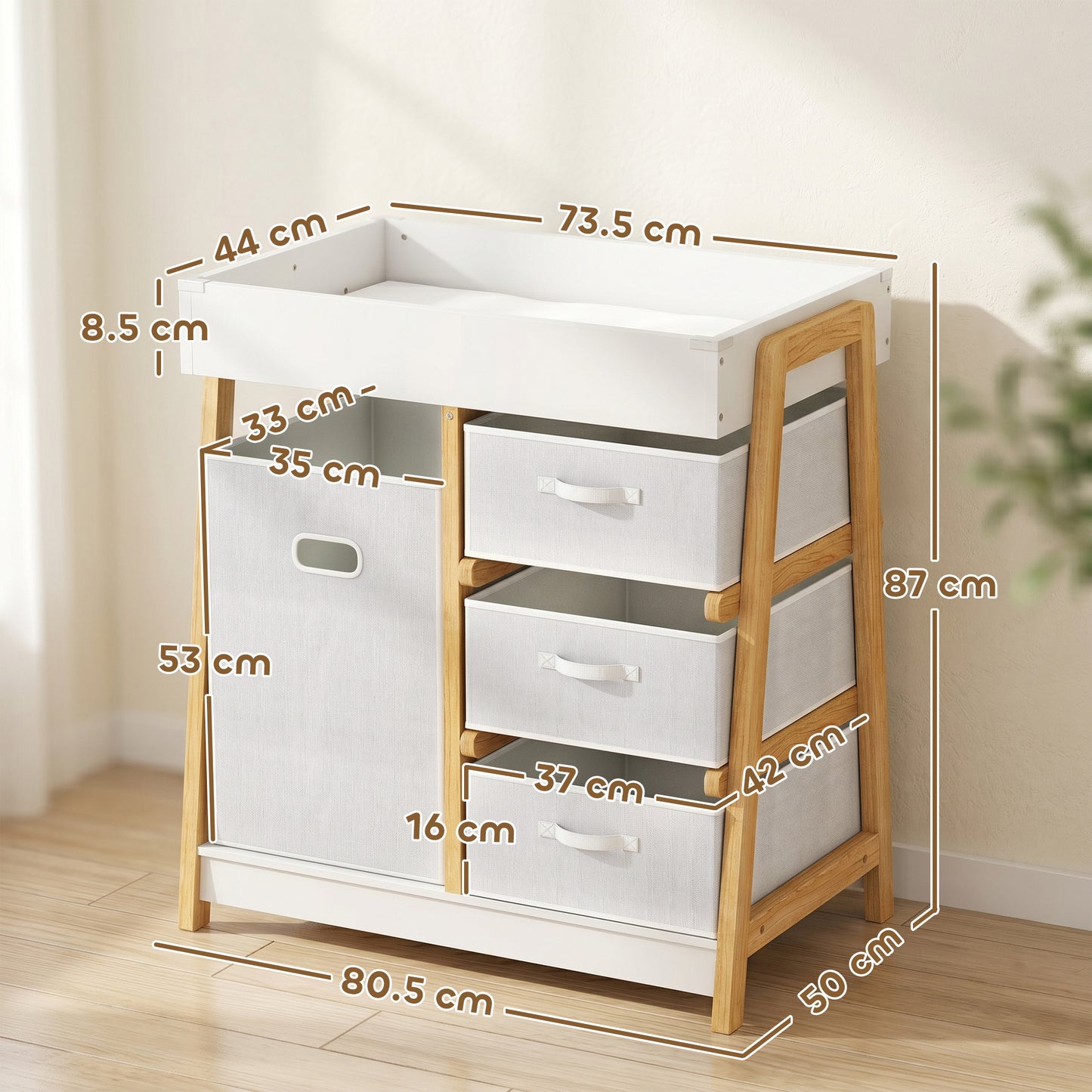 AIYAPLAY Baby Changing Table, Baby Changing Unit with 3 Drawers, Large Basket and Waterproof Pad for Bedroom Nursery, White