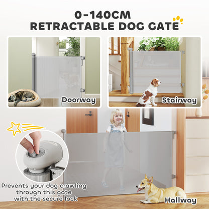 PawHut Retractable Stair Gate Extends Up to 140 cm Wide, Dog Gate for Doorways, Stairways, Hallways, Grey--ChewyGames-ChewyGames