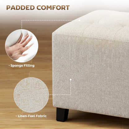 HOMCOM Small Ottoman, Square Footstool with Side Pocket, Rubber Wood Legs and Padded Seat for Living Room, Beige