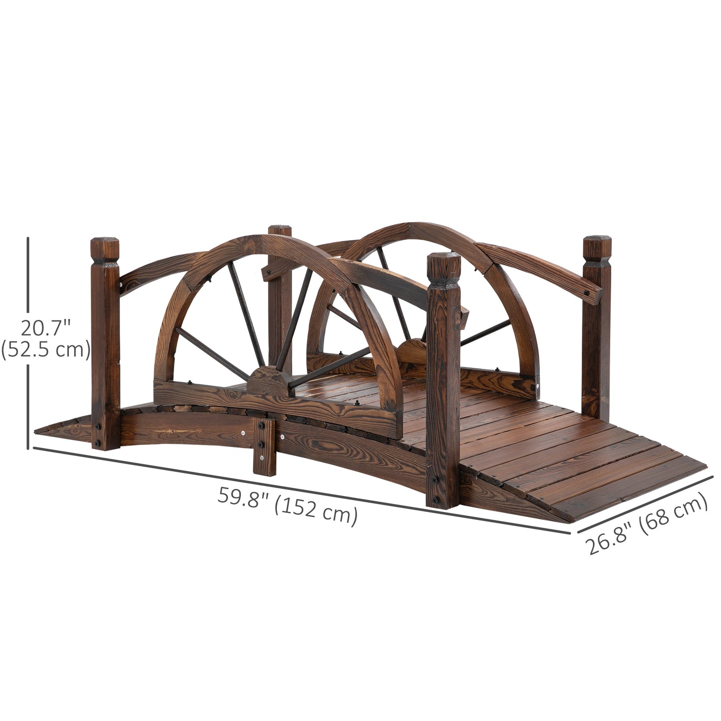 Outsunny 1.5M Wooden Garden Bridge Decorative Arc Footbridge with Safety Guardrail Outdoor Lawn Pond Bridge Walkway Stained Wood