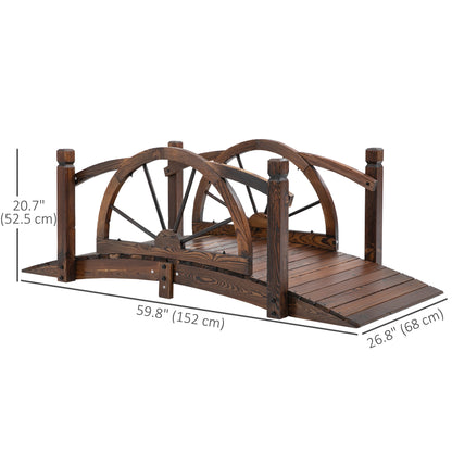 Outsunny 1.5M Wooden Garden Bridge Decorative Arc Footbridge with Safety Guardrail Outdoor Lawn Pond Bridge Walkway Stained Wood