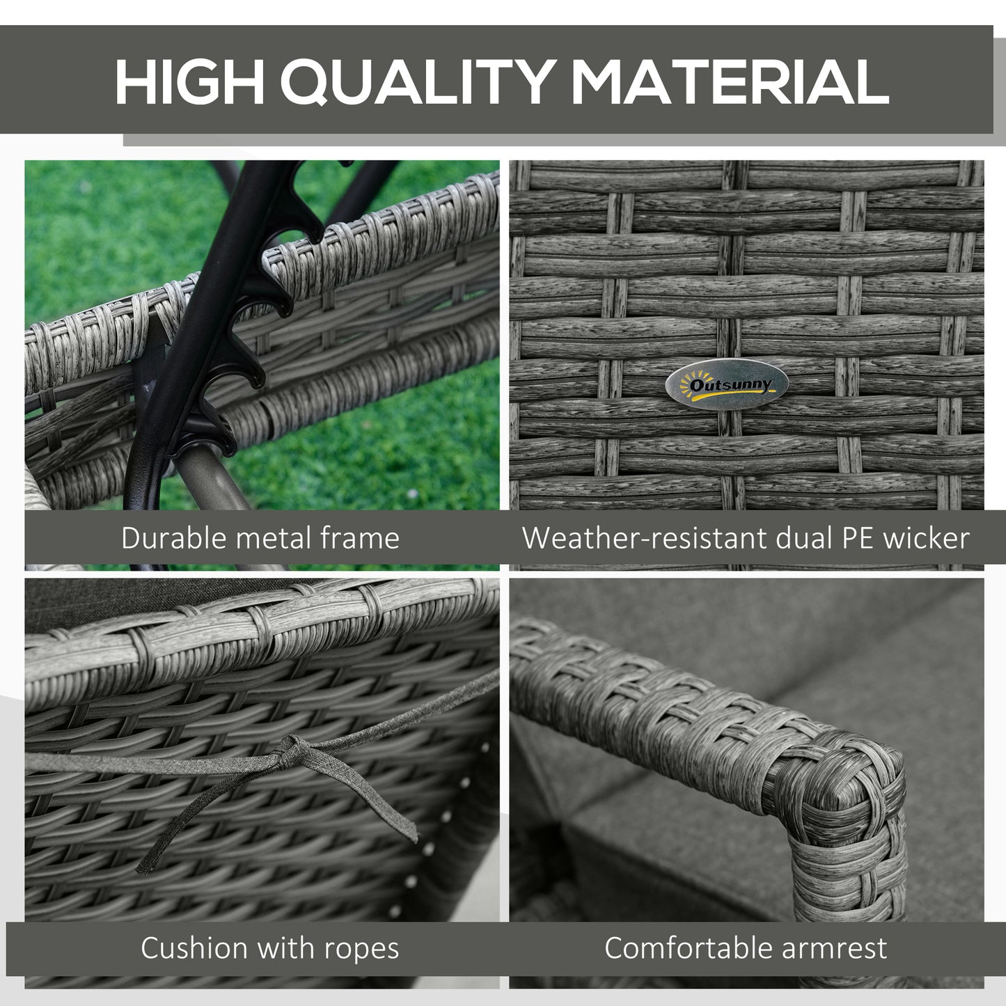 Outsunny PE Rattan Sun Loungers set of 2 with Cushion, Outdoor 2 Pieces Garden Sunbed Furniture with 4-Level Recliner Backrest, and Armrest, Grey--ChewyGames-ChewyGames