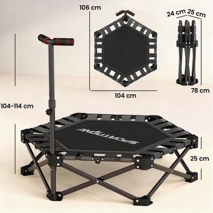 SPORTNOW 42" Foldable Mini Trampoline, One-Step Fold & Open, Rebounder Trampoline with 3-Level Adjustable Handle for Adults