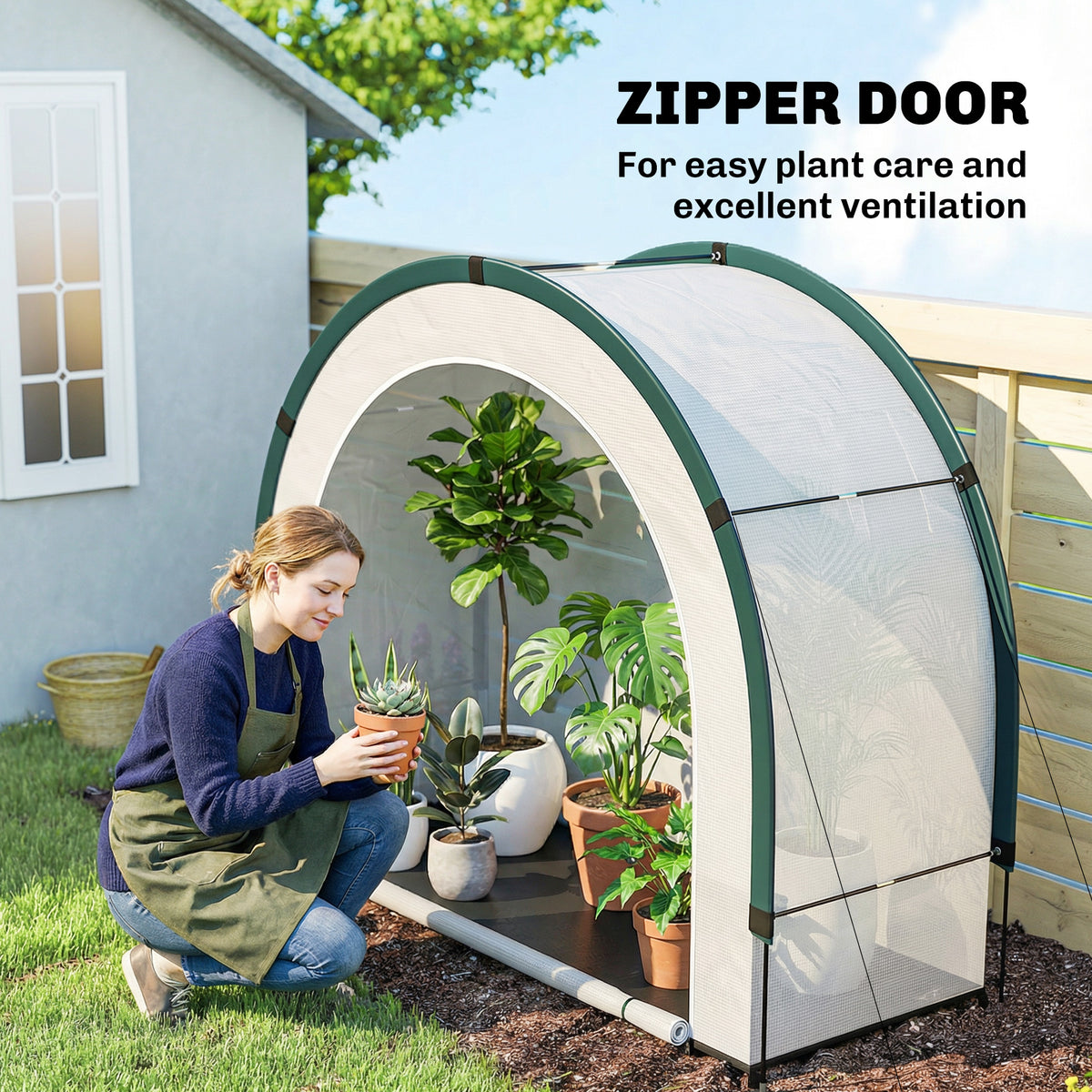 Outsunny Foldable Small Greenhouse, Portable Green House Mini Greenhouse with Zipper Door, PE Base, 200 x 80 x 164 cm, Green
