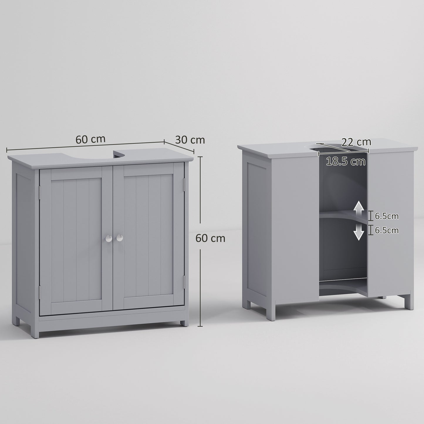 kleankin Under Sink Bathroom Cabinet, Freestanding Under Sink Cabinet with 2 Doors and Adjustable Shelf for Basin without or with Pedestal, Grey
