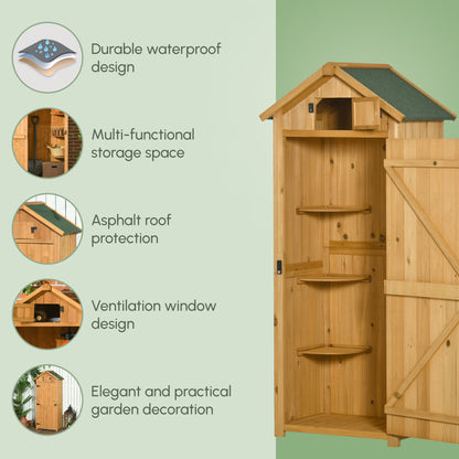 Outsunny Garden Shed Wood Outdoor Garden Tool Storage Unit with 3 Detachable Shelves, 77 x 54.2 x 179cm,  Brown