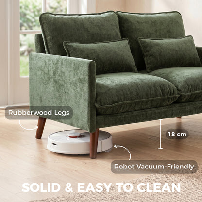 HOMCOM 2 Seater Sofa, Loveseat Sofa with Spring Cushions, Wide and Deep Seat, Wood Legs, Green