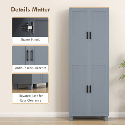 HOMCOM Freestanding Kitchen Cupboard, 4-Door Storage Cabinet with Adjustable Shelves, Modern Kitchen Pantry, 170cm, Grey