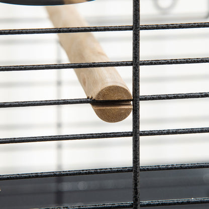 PawHut 156cm Bird Cage,Large Parrot Cage with Open Play Top, Perch, Seed Guard, Wheels, Storage Shelf, Dark Grey